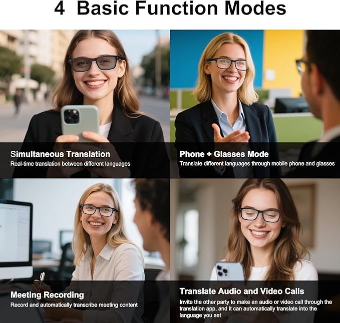 AI Smart Glasses for Men & Women with Chat GPT, AI Translation Bluetooth Glasses with 165+ Languages, Color-Change Lenses - UV & Blue Light Protection, Hands-Free Calls for Travel Meetings Business