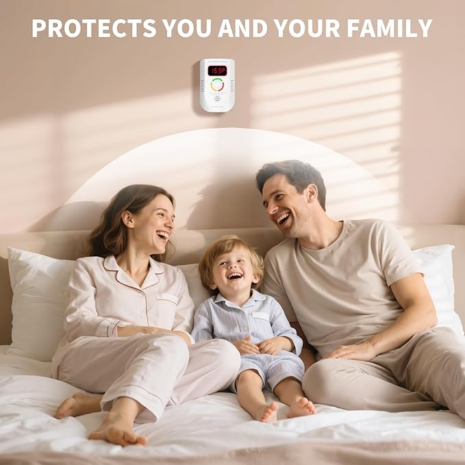 3 Pack Carbon Monoxide Detector,Plug in co Detectors for Home, Portable Carbon Monoxide Alarm Battery Powered with LED Display for Travel