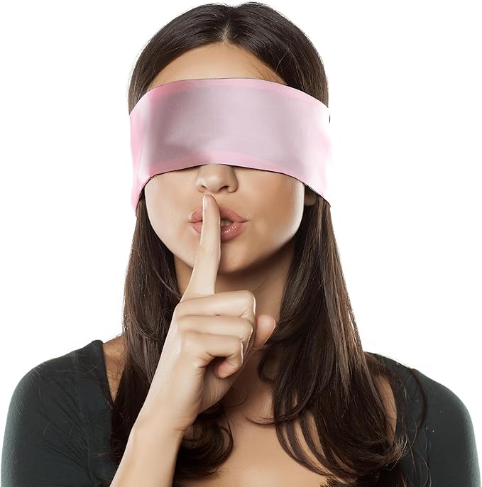 FRESHME Satin Sleep Eye Mask - Comfortable Eye Blindfold for Sleeping Women Men Valentine's Day Gift Soft Adjustable Breathable Eye Mask Side Sleeper Night Travel Pure Black and Pink 160cm/63in