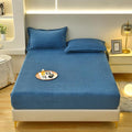 ZIQINPSQ Coral Velvet Fitted Sheet-Thickened Cold-Resistant and Warm Bed Sheets-Soft Velvet Fleece Fitted Sheets with-Elastic All Around. (Steelblue, King)
