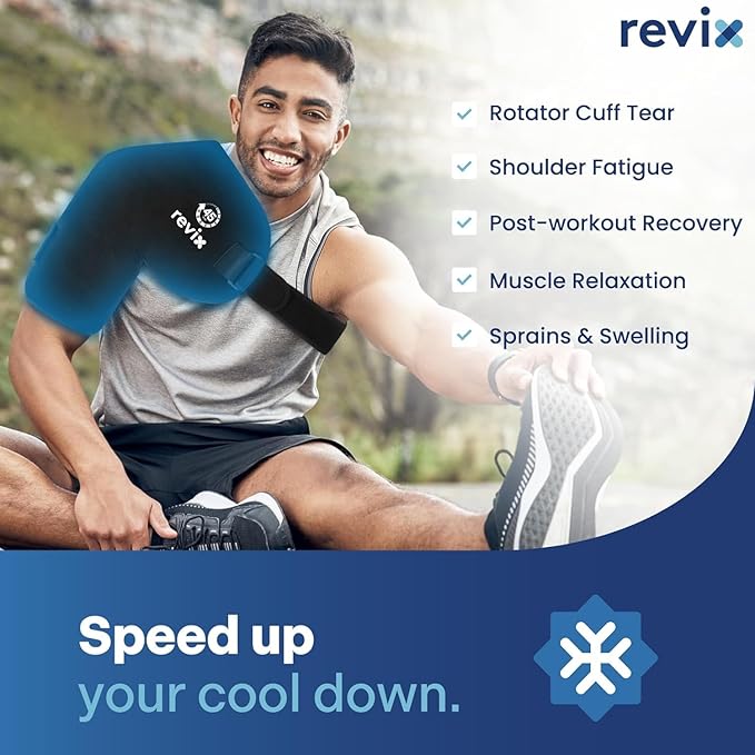 REVIX XL Ice Pack for Shoulder Wrap, 45-Min Long-Lasting Cold Therapy for Rotator Cuff Relief with Ice Grid Gel Design, Extra Large Reusable Ice Packs for Post-Workout Recovery & Soothe Discomfort