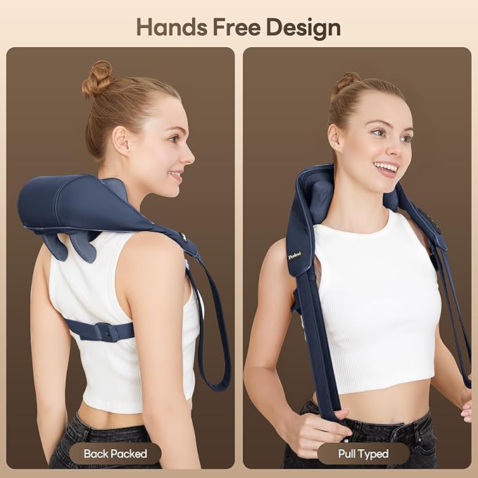 Neck Massager with Heat for Pain Relief Deep Tissue,6D Shiatsu Kneading Massage,Cordless Rechargeable for Neck,Shoulder,Christmas Gifts for Women/Men/Mom/Dad(PU-Dark Blue)