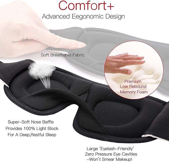 LEEKEN 3D Sleeping Eye Mask - 100% Lights Blockout Sleep Mask for Men Women, Cool Sports Fabric Eye Cover for Travel/Nap/Night Sleeping,Comfortable and Breathable