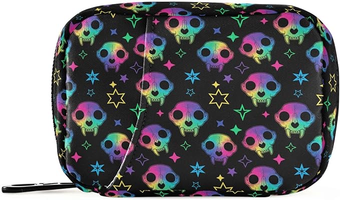 Travel Pill Organizer Bag Weekly Pill Organizer Case Goth Magic Skulls Portable Small Daily Pill Boxes for Vitamin Fish Oils Supplement Holder with Zipper Compact Size