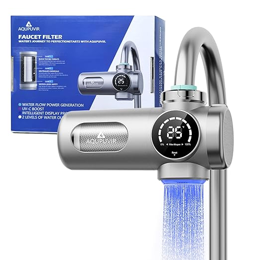 Faucet Water Filter, 3-Stage Faucet Filter with UV-C & Self-Powered Display, Dual Modes for Tap/Filtered Water, Safe for Food & Skin – Fits 22/24/28mm and Circular tap