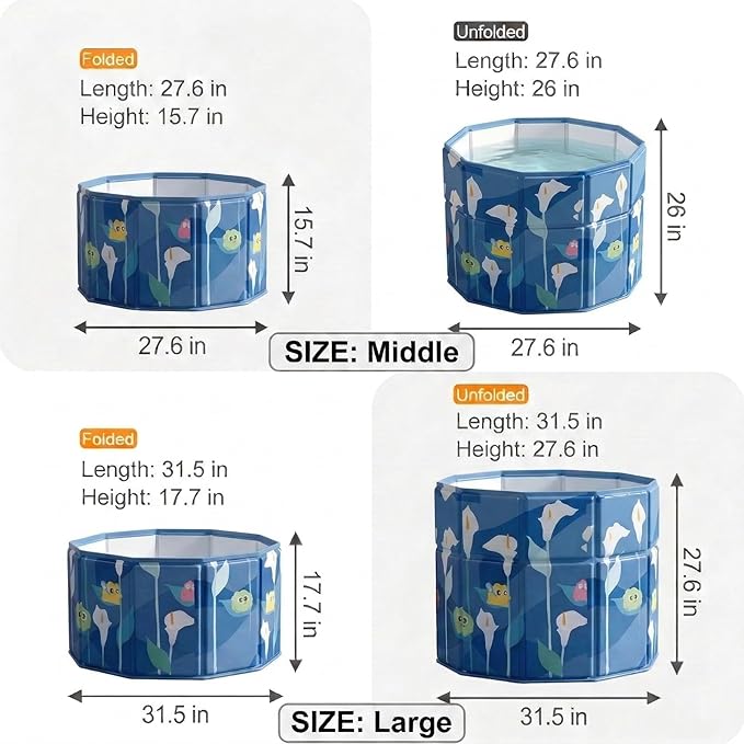 Quivora 27.5" Portable Bathtub for Adults, Seniors, Kids & Pets, Inward Folding Edge for Easy Step-In, 2-in-1 Ice Bath & Hot SPA Collapsible Soaking Tub (Blue, 27.5x26")