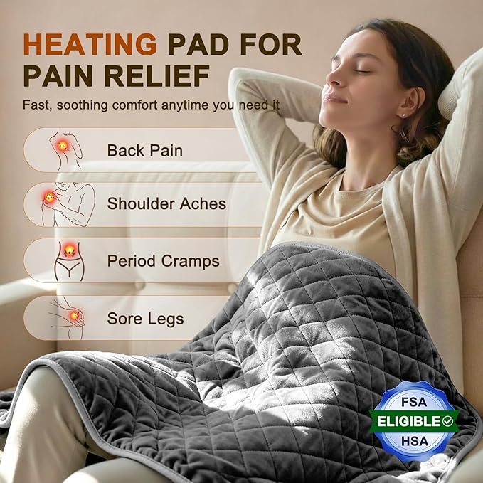 Heating Pad for Back & Period Cramps – 35"x20" King Size, Fsa Eligible Items Hsa, Heating Pads for Shoulder Neck Knee Arms Legs, Dry/Moist Heat, Auto Off, Washable, Birthday Gifts for Women & Men