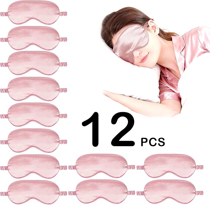 12PACK Silky Sleep Masks Satin Eye Mask Silk Eyes Cover for Sleeping Blackout Eyeshades Soft Blindfold Travel Nap Gifts