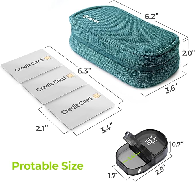 AUVON Canvas Bag Travel Pill Organizer 2 Times a Day, Large AM/PM Weekly Pill Box 7 Day Pill Case with Portable Cyan Zipper Cloth Bag for Holding Supplements, Vitamins and Fish Oils