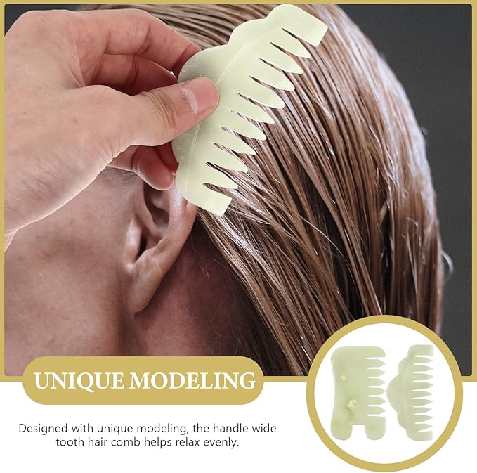 Healifty Jade Hair Comb for Scalp Massage and Gua Sha Therapy - Dual Purpose Jade Scraping Comb for Hair and Facial Beauty 3.5 Inch Wide Tooth Design