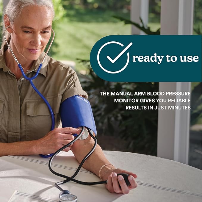 Homedics Manual Arm Blood Pressure Monitor with Stethoscope, Easy-to-Read Aneroid Gauge, Adjustable Nylon Cuff 9”-17”, D-Ring Fastener, Aluminum Chest Piece, Latex-Free