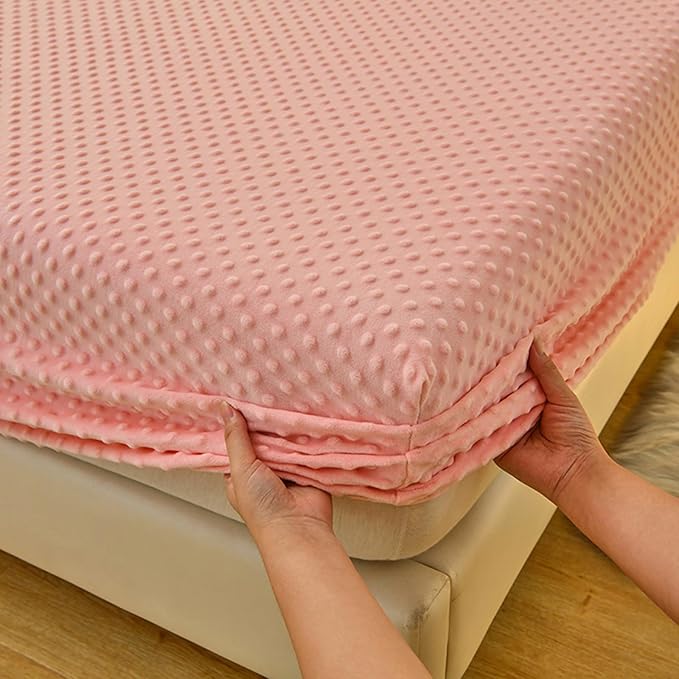 ZIQINPSQ Coral Velvet Fitted Sheet-Thickened Cold-Resistant and Warm Bed Sheets-Soft Velvet Fleece Fitted Sheets with-Elastic All Around. (Pink, Twin)