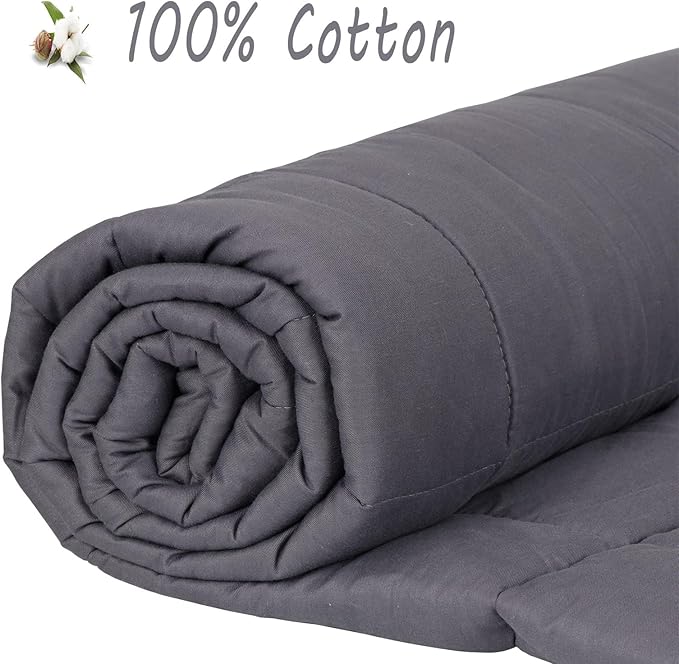 JungleA Weighted Blanket for Adults(15lbs,48"x72",100% Cotton,Grey),Cooling and Breathable Heavy Blanket with Safety Beads for Teens,Women, Men, Kids,Suitable for All-Season
