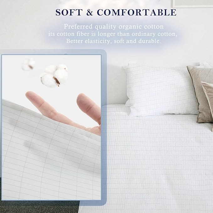 Grounding Sheets Queen Size Organic Cotton Flat Grounding Sheets 60x80 Inches Silver Fiber Grounded Bed Sheets for Sleep, Earth Connected Sheets with Cord