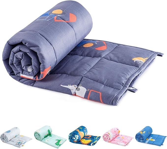 Sivio Weighted Blanket - 100% Cotton Heavy Blanket 5lbs, 36 x 48 inches, Breathable Soft Throw Blanket for Calm Sleeping for Home and School Nap, Blue Car