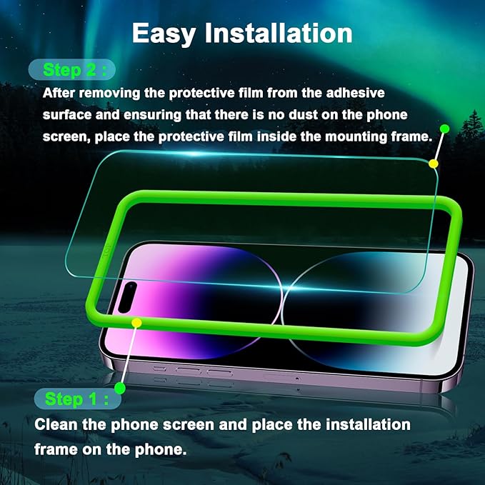 Blue Light Screen Protector for iPhone 14 Pro (6.1")*2 Pack Eye Protection,HD Blue Light Blocking Tempered Glass Film, No Bubble, with Easy Installation Kit