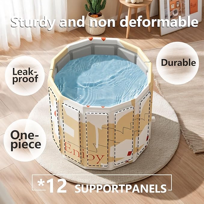 Portable Bathtub for Adult, Foldable Soaking Bathtub for Hot SPA&Ice Bath, Foldable Small Bathtub collapsible bathtub for Bathing, 6-layer Insulated portable tub,Space-Saving (yellow 25.9X31.5IN)