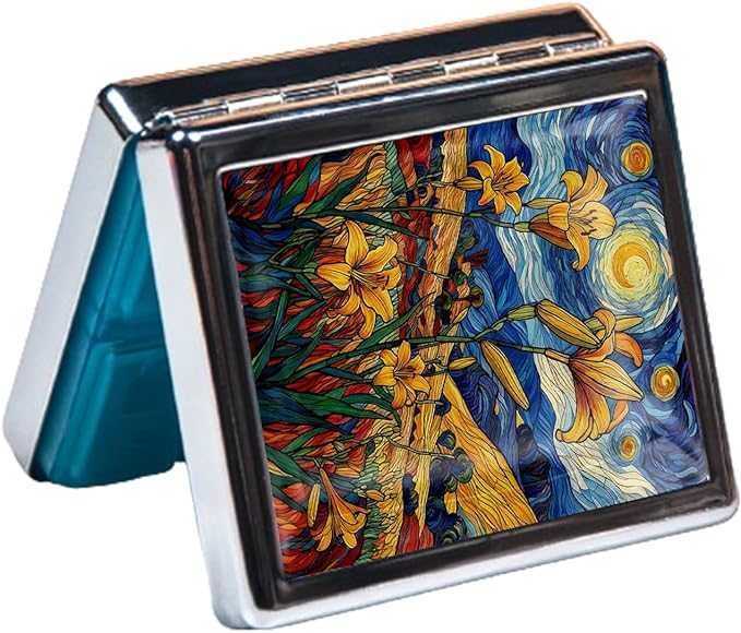 Metal 7 Day Pill Organizer, Weekly Pill Case 8 Compartments, Travel Pill Box for Purse & Pocket, Small Medicine & Vitamin Organizer, PP Dividers, Secure Clasp (Lilies)