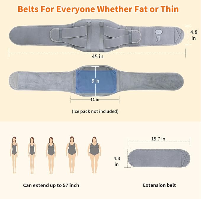 CUEHEAT Heated Waist Belt - Cordless Heating Pad for Lower Back Pain Relief,FSA Eligible HSA, Electrical Heating and Massage, Rechargeable Battery Powered (Gray, Waistline 29-57 inch)