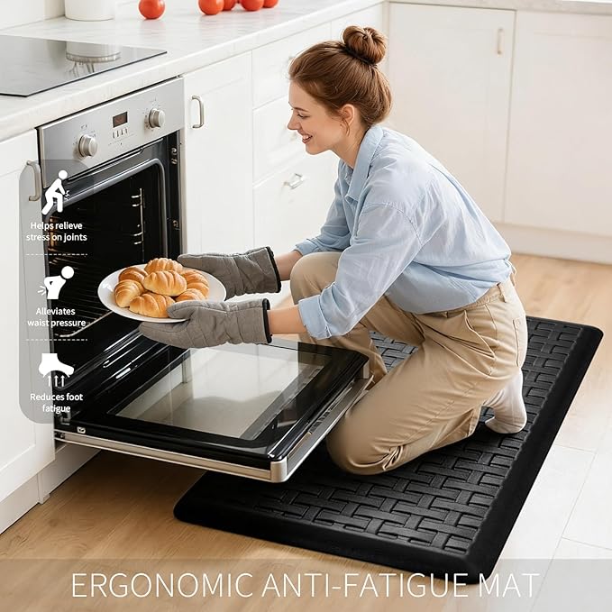 2PCS UKISS Kitchen Rugs, Cushioned Anti Fatigue Kitchen Mats for Floor, Waterproof Kitchen Rug，Non-Slip Comfort Standing Mat for Kitchen (Black, 17.3"x28"+17.3"x60")