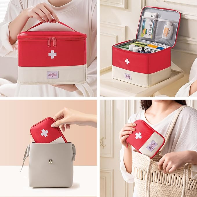 Medication Organizer Storage Bag,Large Capacity Portable Pill Bottle Organizer with Hand, Empty First Aid Kit for Home and Travel