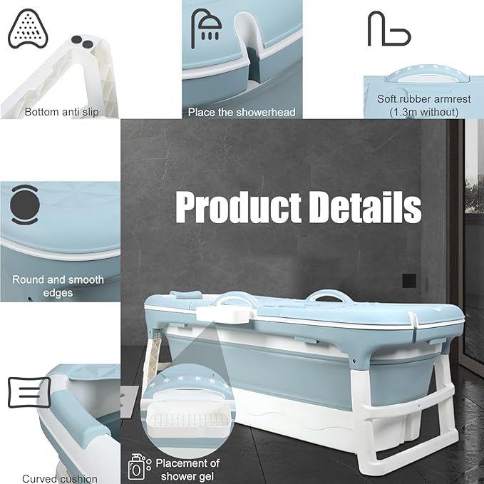 46''/50''Portable Bathtub for Adult,Foldable Bathtub with Lid,Soaking Tub with Storage Basket,Large Thicken Tub for Ice Bath,Hot Bath,Home Sauna, Sweat Steaming, Spa Barrel, Shower (1.2m)