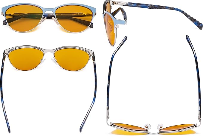 Eyekepper Ladies Cateye Blue Light Filter Glasses - Digital Eyegalsses Blocking Computer Screen UV Rays - Anti Glare Filter Reduce Eye Strain Orange Tinted Filter - Blue