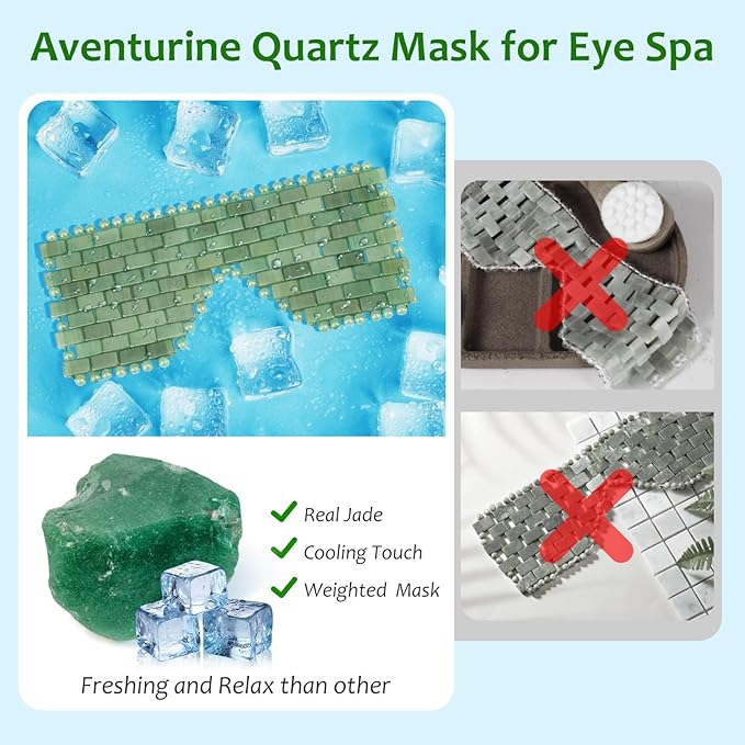 ideayard Jade Eye Mask, Cooling Facial Mask, 100% All Natural Adventurine Quartz Eliminate Wrinkles, Puffiness & Migraine Relief Mask
