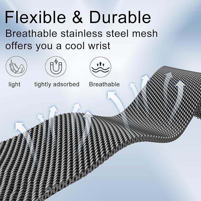 surundo Compatible with Fitbit Charge 6/Charge 5 Bands for Wmen Men, Metal Mesh Milanese Loop Adjustable Strap Replacement for Fitbit Charge 6/Charge 5 Advanced Fitness & Health Trackers