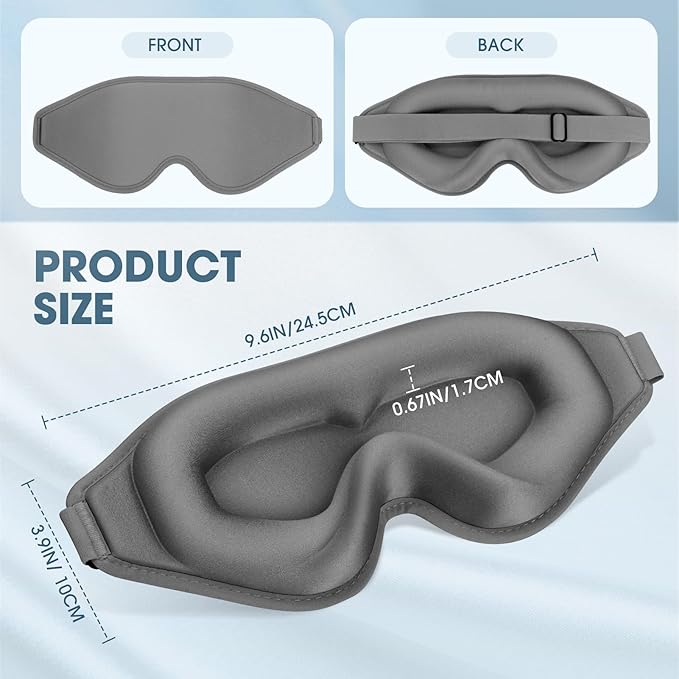 Sleep Mask | 99% Fully Block Out Light Eye Sleep Mask | Long Lash Extension | 3D Deep Contoured Eyes Cover Zero Pressure | Adjustable Straps | Sleep Travel Home Nap Rest Women Men (Grey)