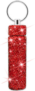 Yuchew Bling Pill Case Pill Container Rhinestone Pill Box Portable Waterproof Pocket Pill Holder Bottle Storage with Keychain for Travel, Outdoor, Camping (Red)