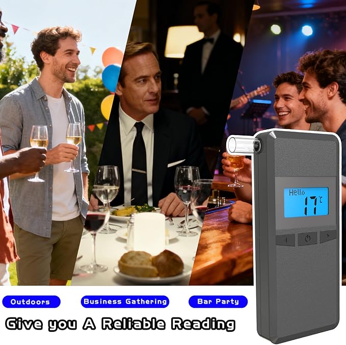 Portable Breathealyzer for Alcohol, BAC Tracker Breathalyzer with 3-Color Warning Police-Grade Alcohol Breathalyzer Tester for Home Health Use with 10 Mouthpieces