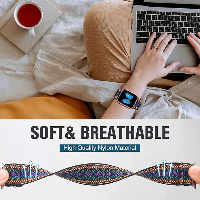 Lamshaw Compatible for Embr Wave 2 Band, 18mm Stretch Elastics Nylon Adjustable Replacement Strap Accessories Compatible for Embr Wave 2 Thermal Wristband