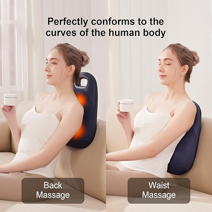 Shiatsu Neck and Back Massager ,With Heating and Bidirectional Rotation Heads ,4D Electric Massage Pillow with 4 Nodes ,Neck Back Shoulder Foot Pain Relief, Portable & Rechargeable, Holiday Gift
