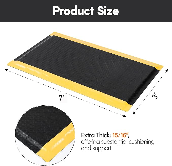 Anti Fatigue Mats Industrial 3' x 7' 15/16" Thick Ergonomic Standing Mat Commercial Kitchen Mat Heavy Duty Diamond Plate Cushioned Shop Floor Mats Helps Relieve Back and Leg Soreness