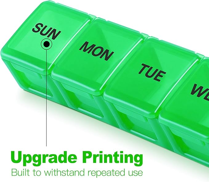 Pill Organizer XL Extra Large Weekly and Daily Pill Cases for Pills/Vitamin/Fish Oil/Supplements (Green)