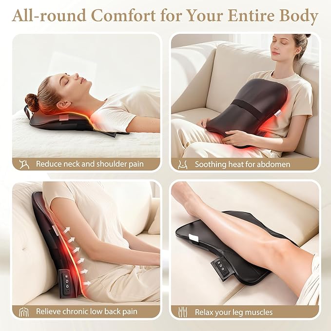 Wireless 2000mAh Shiatsu Neck and Back Massager with Heat,3D Kneading Up & Down Rolling for Neck, Back,Shoulder Pain Relief,Portable Deep Tissue Massage Pillow for Home,Office,Car Use,Gift for Mom&Dad