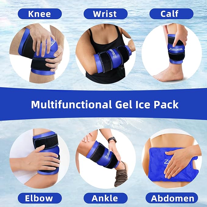 ZNÖCUETÖD Enhanced Knee Ice Pack Wrap for Pain Relief, Large Gel Ice Pack for Knee Leg Injuries Reusable with Cold Compression for Tendonitis, Arthritis, Swelling, Bruises, Surgery Recovery