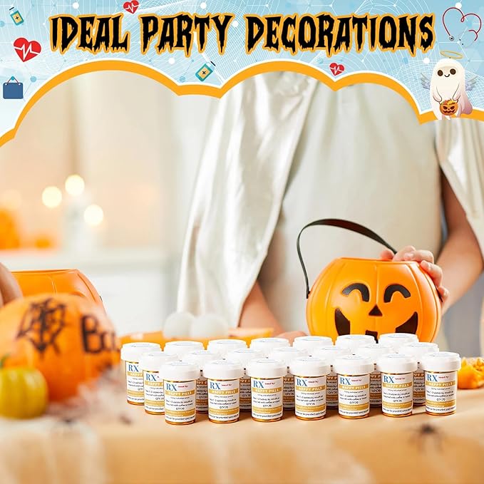 50 Set Nursing Halloween Party Supplies 50 Empty Pill Bottles with Caps Plastic Medicine Containers with 50 Sticky Label Pill Vial for Nurse Party Favors Serve (20 Dram)