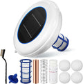 Qualirey 1 Set Solar Pool Ionizer Floating Water Cleaner and Purifier, Kill Algae in Pool, 85% Less Cl, with 4 Pcs Eliminating Ball for Fresh and Salt Water Pools Spas, Reusable (White)
