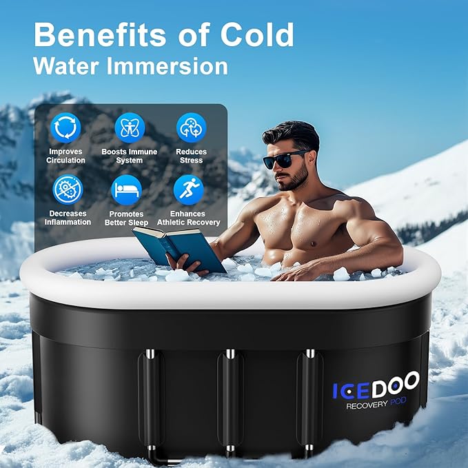 Upgraded 175-Gal Oval Ice Bath Tub with Air Ring, Portable Multi-Layered Cold Plunge Tub - Foldable & Inflatable, with Lid, for Athletes & Adults,Ideal for Home, Gym & Outdoor Use