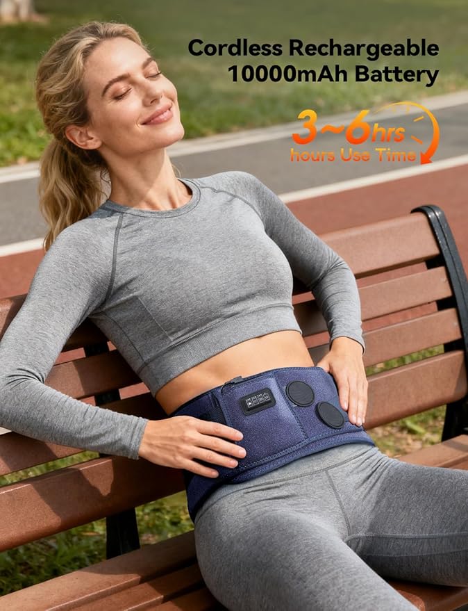 10000mAh Cordless Heating Pad for Back Pain Relief, Rechargeable Lower Back Massager with 3 Heat &Timer, 5 Vibration Portable Wearable Heating Pad for Cramps, Gifts for Women Men Mom Dad Mother Father
