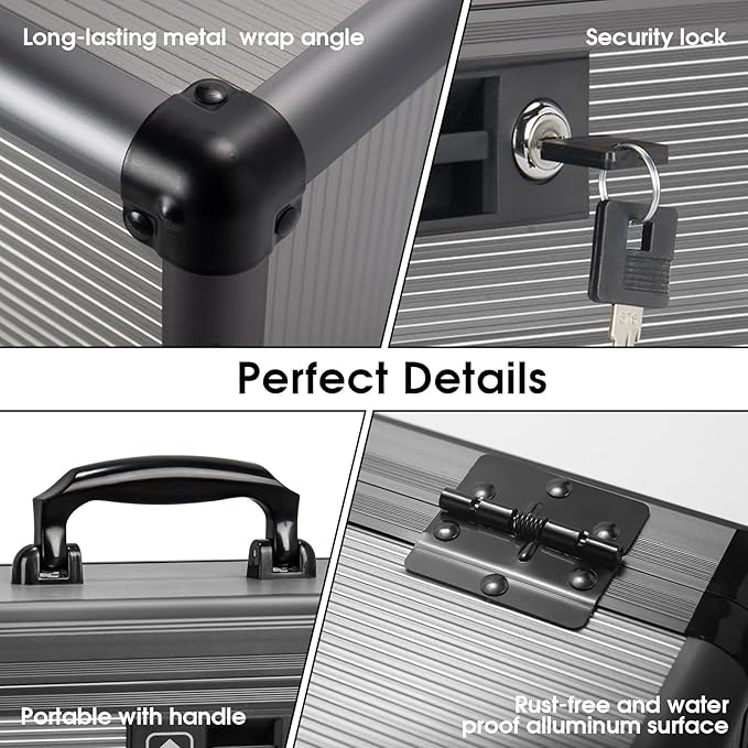 Medicine Lock Box with Key, Alluminum Alloy Box for Medication,First Aid Box with a Removeable Tray to Store Medicines & Pills for Home, Black,16 * 9.25 * 7.48 Inch