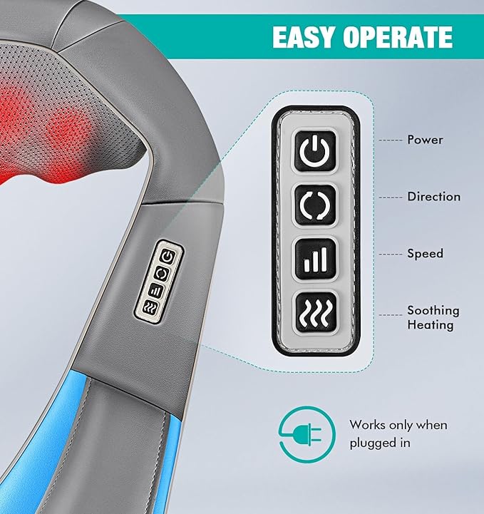 Shiatsu Neck and Back Massager with Heat, Deep Tissue 4D Kneading Massage Pillow for Neck, Back, Shoulder, Leg, Body Muscle Pain Relief, Use at Home, Office, Car