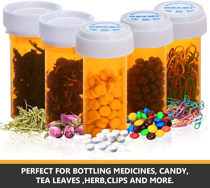 Plastic Empty Pill Bottles with Double Sided Use (Child Resistant & Easy Open) Caps - Medicine Container Pill Case Dispenser Organizers (8 Dram, 12pcs)
