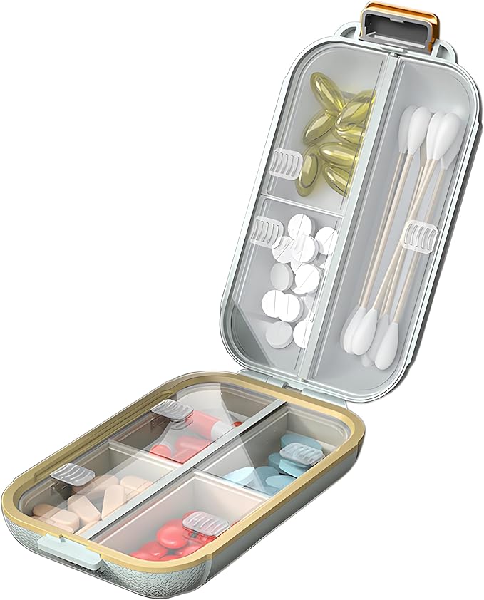 Pill Organizer Box,Travel Portable Pill Case, Pill Box Dispenser,Essentials Supplement Holder Portable Vitamin Sorter Jumbo Size 7 Compartment Container Daily Medicine