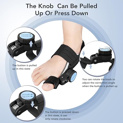 Bunion Corrector for Women Men: Big Toe Straightener Bunion Fix with Adjustable Knob-Orthopedic Bunions Splint Brace Toe Alignment Correction for Hallux Valgus Pain Relief Day/Night 1PCS (Black)