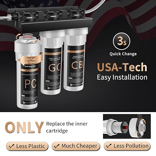 Wingsol Under Sink Alkaline Water Filter, 9-Layer Water Filter System Reduces Heavy Metals, Chlorine, Sediment, Improves pH and Taste, Remineralization, NSF Certified Sink Water Filter
