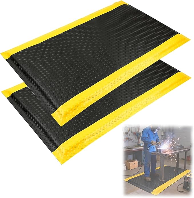 2 x 3 FT Industrial Anti Fatigue Mats 2 Pack, 15/16 Inch Thick Soft Sponge Ergonomic Mat, Nonslip Diamond Plate Work Mat, for Relieving Soreness in The Back and Legs