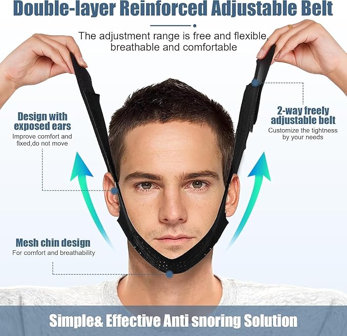 Chin Strap for Sleeping - Anti Snoring Devices - Comfortable Stop Snoring Solution - Adjustable Breathable Sleep Apnea Devices - Simple and Effective Anti Snoring Chin Strap (Black)